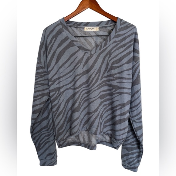 Lavon Blue Gray Zebra Print V-Neck Sweater Size XL - Picture 1 of 4